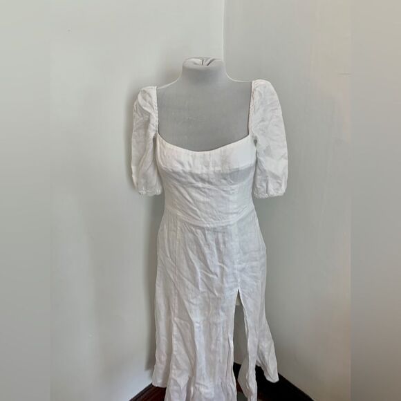 Reformation Belgium Linen Midi Dress 2 White Classic French Causal Wedding Chic - Picture 14 of 15